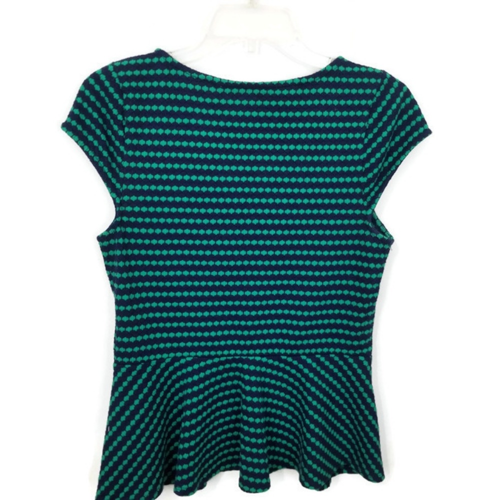 ANTHROPOLOGIE POSTMARK NAVY BLUE GREEN STRIPED TOP - Picture 3 of 5